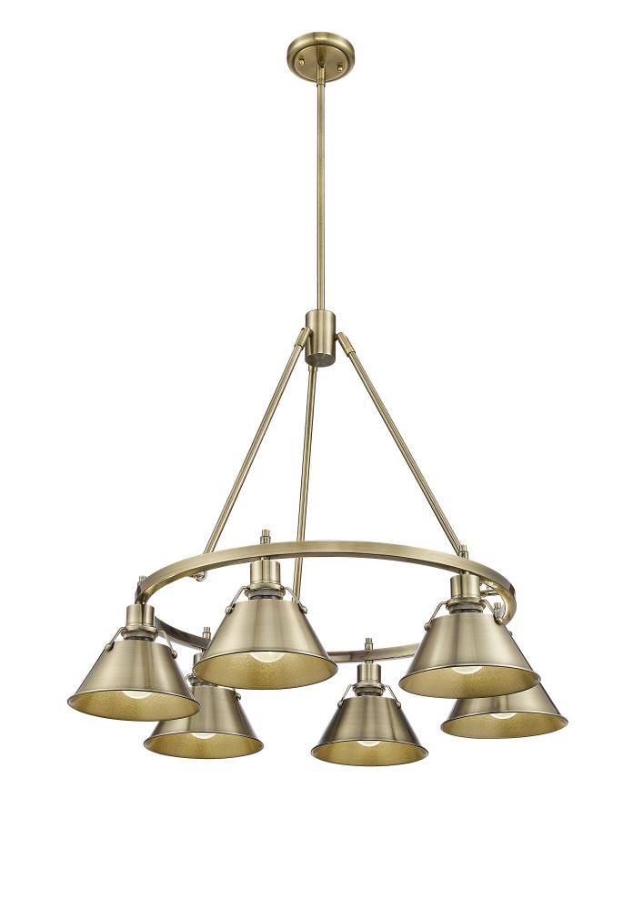 Orwell PW 6 Light Chandelier in Pewter with Aged Brass shades